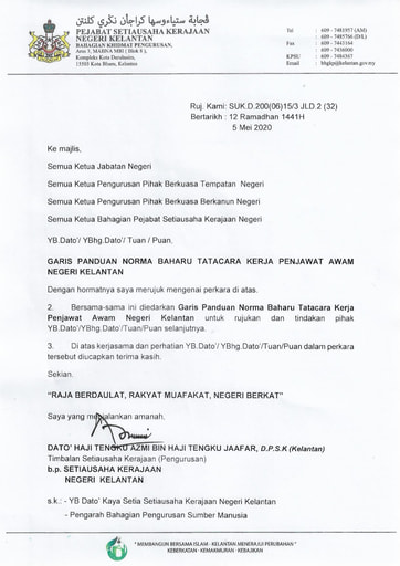 Surat Kerajaan Negeri Kelantan Sembahyang Hajat Isu Tanah Salor