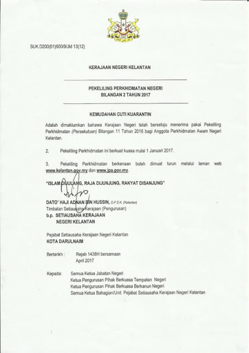 pekeliling perkhidmatan cuti kuarantin