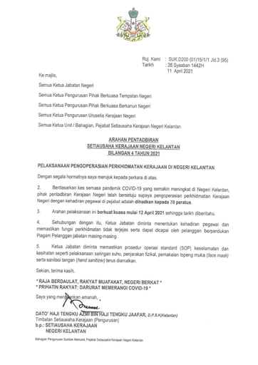 Surat Kerajaan Negeri Kelantan Sembahyang Hajat Isu Tanah Salor