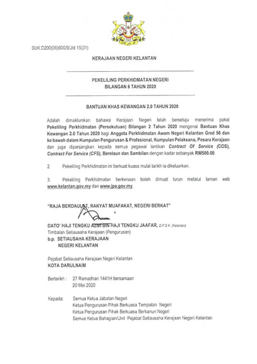 Surat Kerajaan Negeri Kelantan Sembahyang Hajat Isu Tanah Salor