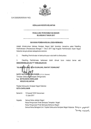 Surat Kerajaan Negeri Kelantan Sembahyang Hajat Isu Tanah Salor